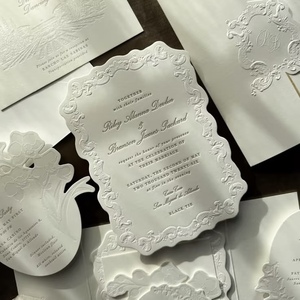 Invitaciones de Boda de Lujo con Grabado en Relieve Personalizado, Papel de Algodón Floral, Tarjetas de Boda con Logotipo Personalizado - Product Image 3
