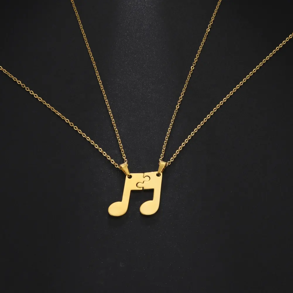 2pcs Matched Musical Note Pendant Necklaces for Couple Best Friend Stainless Steel Jigsaw Neck Chain Women Choker Gift Wholesale