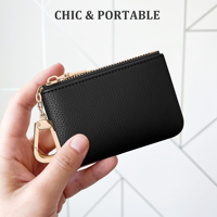 Porte-monnaie court portable en similicuir personnalisé avec fermeture éclair, porte-cartes de crédit et porte-clés
