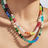 Nouveau collier en or 18 carats en acier inoxydable avec perles d'eau douce et pierres naturelles, style européen et américain, pour l'été, idéal pour l'export.