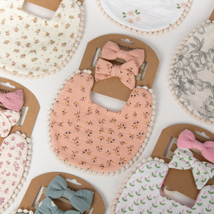 3 Pcs/Set Bavoirs et bandeaux à fleurs pour bébé Bandeaux à nœud en coton Serviette à salive double face Echarpe en tissu pour garçons et filles - Product Image 4