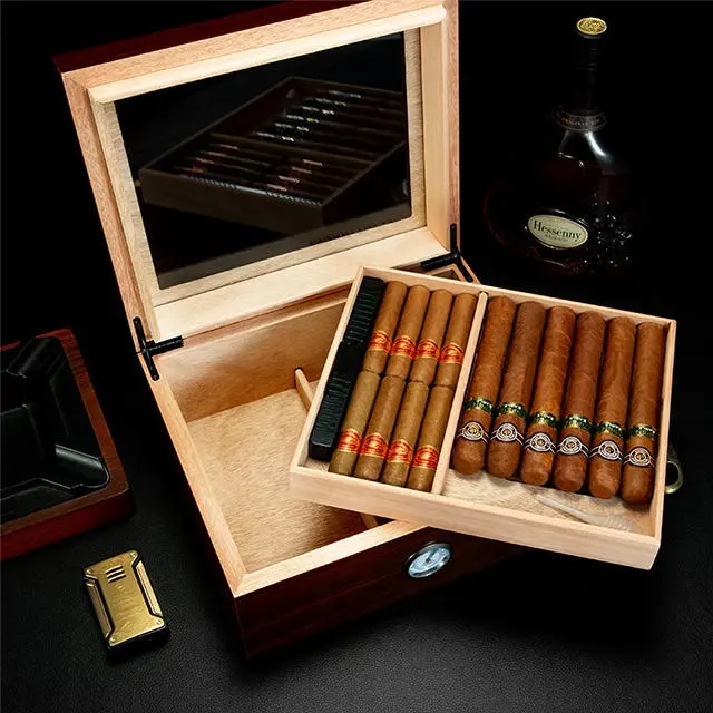 Fabrik Großhandel kunden spezifisches Logo Holz Lagerung Zigarren schachteln Glasplatte Zigarren Humidor