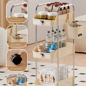 Étagère de rangement à roulettes en plastique style crème, luxe léger, mince, à quatre niveaux, pour la maison, la cuisine, les collations pour bébés et nourrissons - Product Image 1