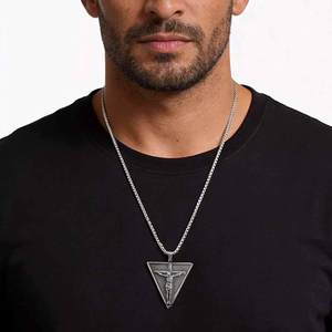 Collana con Crocifisso Triangolare in Acciaio Inox 316L per Uomo, Ciondolo a Croce di Gesù, Gioielli Religiosi Gotici con Catena a Maglia, Impermeabile - Product Image 2