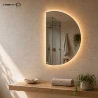Miroir mural irrégulier rétroéclairé, miroir de salle de bain LED asymétrique en forme de D pour hôtel, salle de bain, décoration de salon