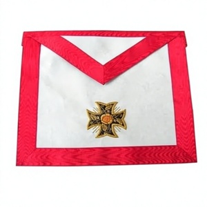 Custom Embroidered Masonic Apron Set Red White Cross Eagle Design Classical Style <b>Sew</b>-On Badge Fabric Garment Application - Product Image 2