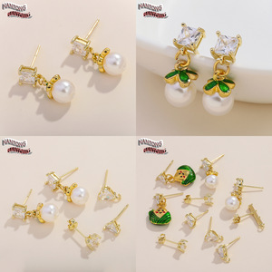 Nantong Geometric Stud Earrings 14K Gold Plated Copper Micro <b>Set</b> Zircon Everyday Wear Unisex Jewelry Accessories - Product Image 4