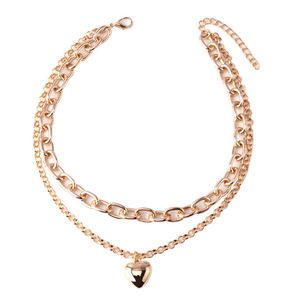Collar de Doble Capa con Corazón Metálico, Estilo Europeo Americano, de Aleación de Zinc, para Mujer - Product Image 5