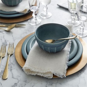 Nappe de table de cocktail en lin de mariage personnalisée serviettes de table à bords effilochés bruts Logo motif brodé simple cuisine Restaurant - Product Image 6