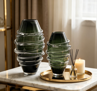Vase en verre soufflé à la main RYLAVA, effet fumé, avec ruban en spirale transparent, vase à fleurs moderne pour la maison, le salon, les mariages, hydroponie