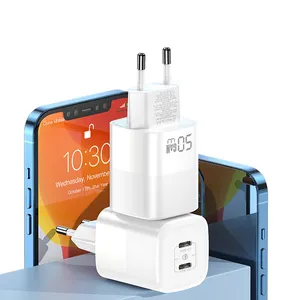 KUULAA New 50W Quick Charge 3.0 Dual Type-c Port Charger Portable Fast Charger for iPhone Xiaomi Laptop Tablet