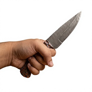 Cuchillo de hoja fija Drop Point de acero de Damasco forjado con mango de madera Pakka azul, personalizable para caza, camping y supervivencia, 3 años de garantía. - Product Image 2
