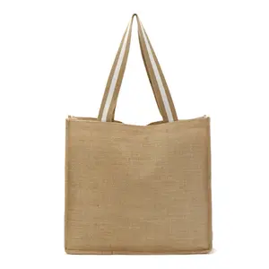Factory Sale Modern Novel Design Jute Tote Bag Jute Bag With Zipper Jute Burlap Bag Sona Package