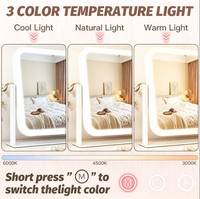 LED Lighted Adjustable Makeup Mirror with 10X Magnifier 3 Color Lights Smart Touch Control 360 Rotation for Tabletop Bedroom