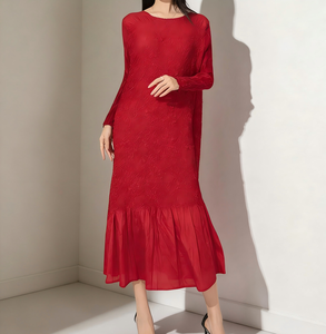 <span class=keywords><strong>Vestido</strong></span> Plisado Modesto al por Mayor para Mujer, Vestidos Rojos Sólidos Casuales y Simples para Iglesia, Ropa de Alta Calidad de Talla Única, Vestidos ODM - Product Image 1