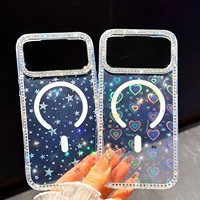 Étui de téléphone magnétique en TPU avec diamants scintillants N52 Gauss pour iPhone 18 Pro Max, design transparent en forme de cœur, étui de téléphone 18 Pro Max
