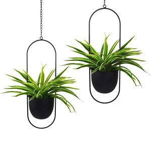 Thiết lập của 2 kim loại cổ điển treo chậu với 6-inch Chậu hoa màu đen thiết kế hình học cho vườn & trang trí nội thất - Product Image 4