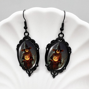 <span class=keywords><strong>Orecchini</strong></span> alla moda della strega di Halloween <span class=keywords><strong>con</strong></span> <span class=keywords><strong>teschio</strong></span> di corvo nero zucca luna disegno di pizzo ovale Cross-Border - Product Image 2