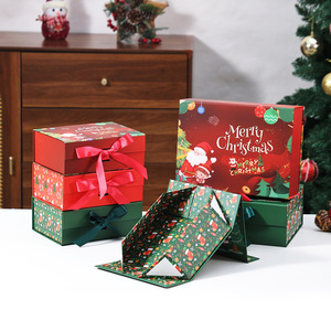 EVERWIN Merry <b>Christmas</b> Rigid Paperboard Gift <b>Box</b> with Ribbon Red Green Holiday Design Four Color Printing Recyclable Packaging - Product Image 5