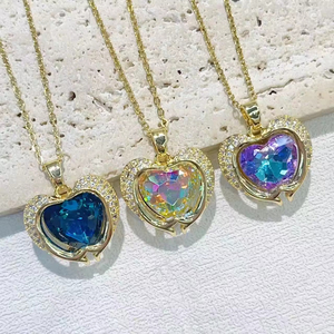 Collar con Colgante de Corazón de Cristal Colorido de Lujo para Mujer, Cadena de Cuello de Moda Coreana, Joyería de Boda Femenina - Product Image 6