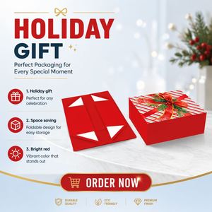 Oversized Foldable <b>Christmas</b> <b>Box</b> Red Rigid Gift <b>Box</b> Shiny Gold Dot Hot Stamping MIYIN Brand MY-ZDH Model Recyclable Paper Handle - Product Image 5
