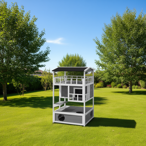 Maison pour chat d'extérieur en bois gris clair avec portes d'évacuation, plateforme de saut, toit en asphalte, mobilier pour animaux de compagnie, condo - Product Image 2