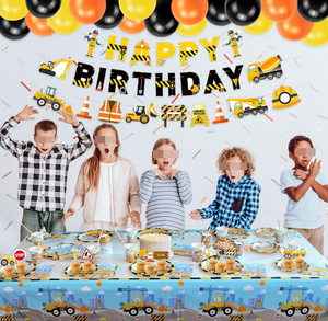Fournitures <span class=keywords><strong>de</strong></span> fête d'anniversaire sur le thème <span class=keywords><strong>de</strong></span> la construction : Camion, Excavatrice, Bannière, <span class=keywords><strong>Guirlande</strong></span>, Décorations <span class=keywords><strong>de</strong></span> gâteau, Ballons, Assiettes, Gobelets, Serviettes, Nappe, Vaisselle - Product Image 4