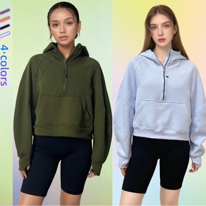 Sudadera con Capucha <span class=keywords><strong>de</strong></span> Forro <span class=keywords><strong>Polar</strong></span> <span class=keywords><strong>para</strong></span> <span class=keywords><strong>Mujer</strong></span>, con Media Cremallera y Logotipo Frontal, Informal, <span class=keywords><strong>para</strong></span> Yoga, Otoño e Invierno, Cortavientos y Cálida - Product Image 5