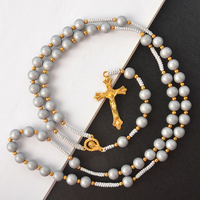 2025 nouveaux articles de bijoux religieux personnalisés catholique vierge marie chaîne chapelet 8mm 10mm perles de verre colliers
