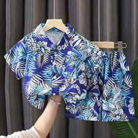 Vêtements pour enfants, ensemble de plage d'été en polyester à manches courtes pour enfants, avec short et chemise, motif de dessin animé