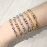 Pulsera Elástica Simple de Acero Inoxidable con Cuentas Redondas Chapadas en Oro Real de 18K, No se Desvanece, Joyería Unisex, Regalo