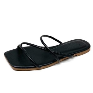 Sandales à un seul mot, nouveau style, mode féminine d'été, version coréenne, dessus en PU artificiel, semelle extérieure en caoutchouc, plates - Product Image 6