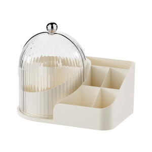 Rotating <b>Makeup</b> Brush Storage <b>Box</b> With Lid Compartmentalized Cosmetic Organizer For Desktop Use Plastic Lightweight Design - Product Image 2