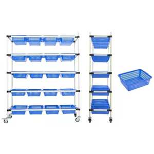 Mensola di stoccaggio magazzino magro tubo materiale Mobile Rack con cestello di plastica - Product Image 1