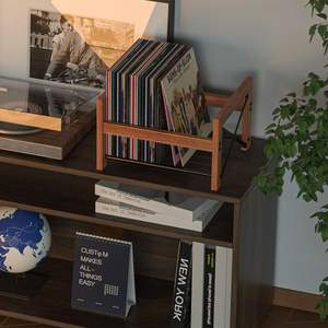 Estante de almacenamiento de medios para libros de madera de diseño moderno, soporte para discos de vinilo de 7-12 pulgadas, registros, fotos, DVD, CD, 50-100, almacenamiento de carpetas - Product Image 5