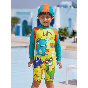 Traje de baño de 1 pieza de diseñador para niños y niños, ropa de playa UV de manga larga para buceo y surf, una pieza informal con logotipo frontal - Product Image 1