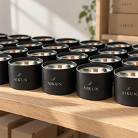 Bougie parfumée au bois de santal AIKUN, minimaliste, dans un grand bocal en cristal, pour les boutiques de cadeaux, avec plusieurs mèches en bois, emballée dans une boîte