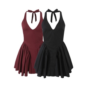 Robe Courte Décontractée d'Été pour Femmes, Imprimé Léopard, Col Halter en V, Sexy, Plissée, pour Soirée, Méthode de Tissage – Grande Vente - Product Image 3