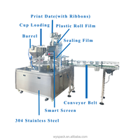 Machine de remplissage rotative automatique pour gobelets à glace, moteur à piston, gobelets en plastique, lait, jus, céréales, capacité 1200BPH, entraînement électrique et pneumatique