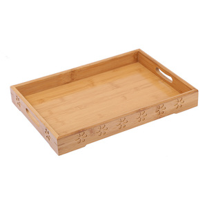 Plum Blossom Bamboo <b>Tray</b> Natural Wood Color Rectangle Serving <b>Tray</b> For <b>Tea</b> Coffee Hotel Use - Product Image 2