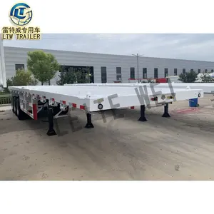 China 3 4 Axle 13m 20FT 48FT Flatbed Cargo Container Transportation Semi Truck Flat Bed Car Trailer With Front Wall for Sale
