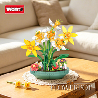 Woma Factory 11158 510PCS Blok Bangunan Pot Bunga Narcissus DIY Buket Daffodil Buatan Mainan Tanaman Pot untuk Dekorasi Rumah