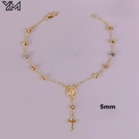 Pulsera Religiosa de Latón Inoxidable con Cuentas de Oro de 18K, Zirconia y Medalla de San Benito, Brazalete y Pulseras para Mujer