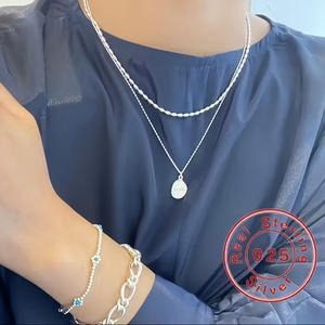 قلادة من الفضة الإسترليني للنساء Lanshang S925 سلاسل دقيقة من الزيتون قلادات بتصميم مطرز بالخرز - Product Image 2