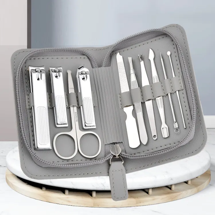 10 pièces ensemble de manucure en acier inoxydable manucure coupe-ongles Kit de pédicure outils de soin des ongles avec étui de voyage luxueux