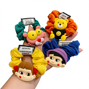 Coleteros Elásticos Hechos a Mano con Diseño Floral y <span class=keywords><strong>de</strong></span> Dibujos Animados en Tela Colorida Estilo Coreano para Niños y Adultos - Product Image 1