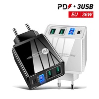 4-en-1 PD 36W USB Plug Charger Wall Socket Adapter C QC 3.0 Quick Charging Multi-Ports Power Adapter USB C Wall Charger Sports