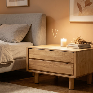Premium Solid 2 <b>Drawer</b> Nightstand, Minimalist Wooden Bedside Table with Round Legs for Bedroom - Product Image 1