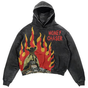 Sweat à capuche personnalisé de haute qualité délavé au soleil et à l'acide 100% coton Vintage Distressed Zipper Up Sweats à capuche surdimensionnés Boxy pour homme - Product Image 4