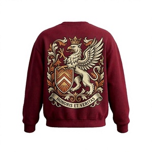 Men's Burgundy Crew Neck Pullover <b>Sweatshirt</b> <b>Vintage</b> Floral Rhinestone Front Print Regular Fit Knitted Cotton Casual Autumn Wear - Product Image 2